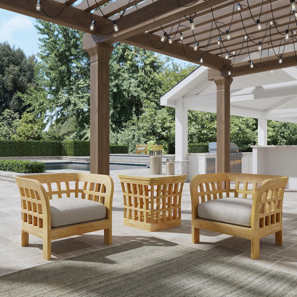 Monhegan Outdoor Teak and Marble End Table, Light Brown. Picture 6