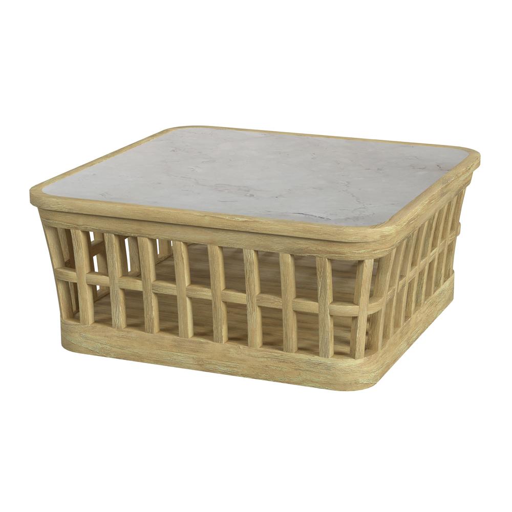 Monhegan Outdoor Teak and Marble Coffee Table, Light Brown. Picture 1