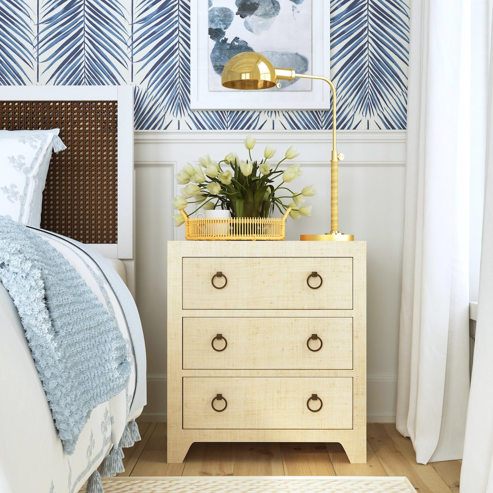 Bar Harbor Raffia 3 Drawer Nightstand, Natural. Picture 2
