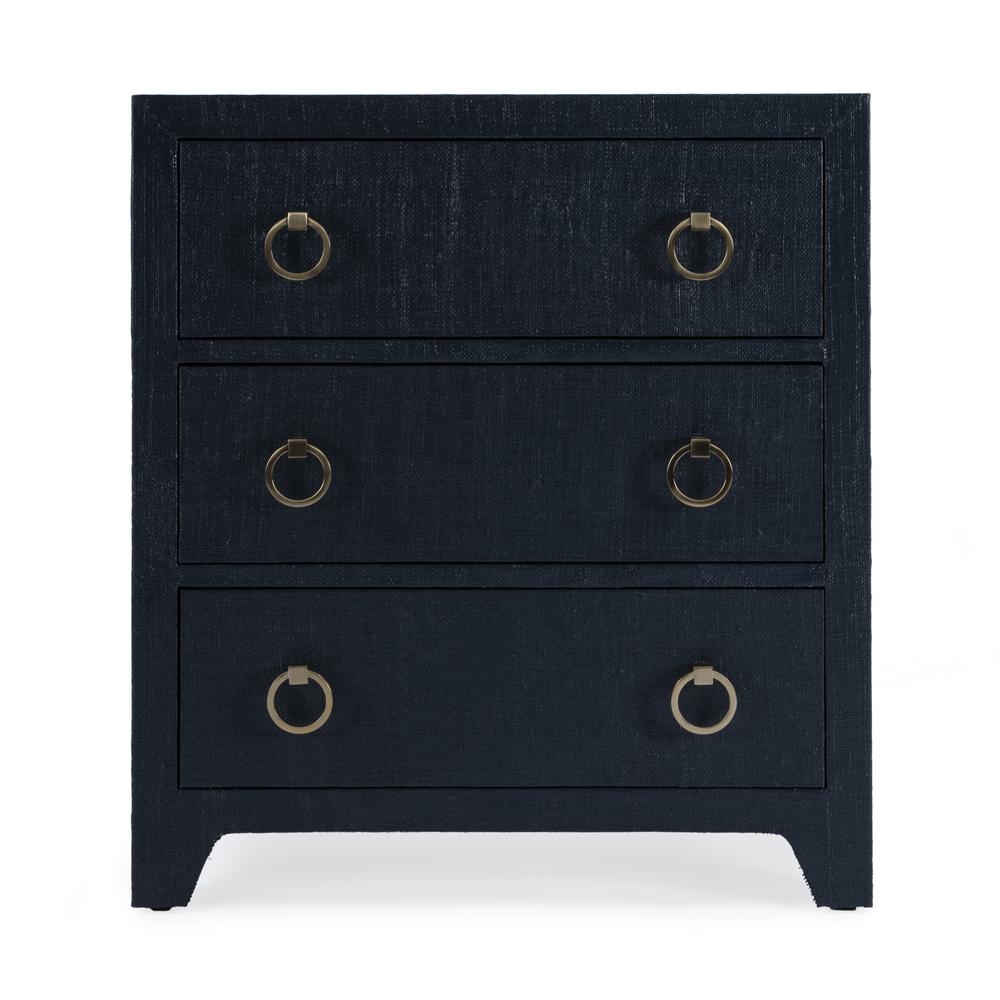 Bar Harbor Raffia 3 Drawer Nightstand, Navy Blue. Picture 3