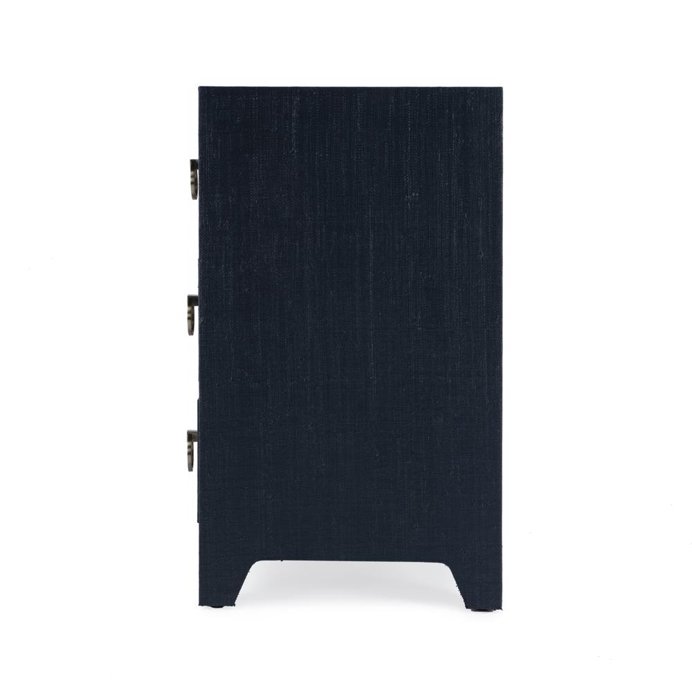 Bar Harbor Raffia 3 Drawer Nightstand, Navy Blue. Picture 4