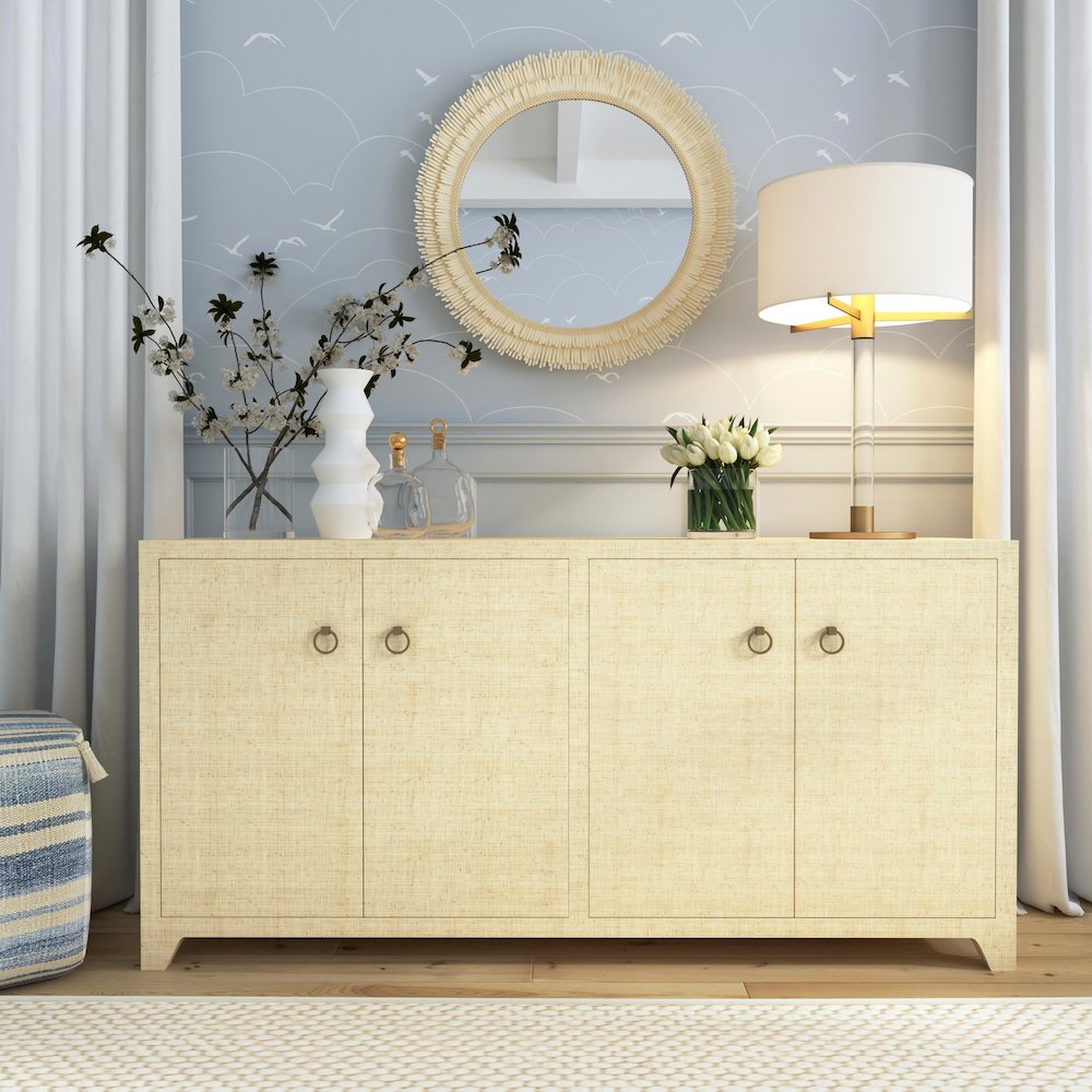 Bar Harbor Raffia 4 Door 70" Sideboard, Natural. Picture 8
