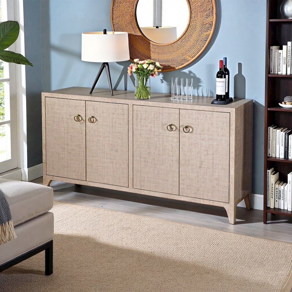 Buffet Cabinet with Storage – Large 4 Door Side Board in Oak Finish. Picture 2