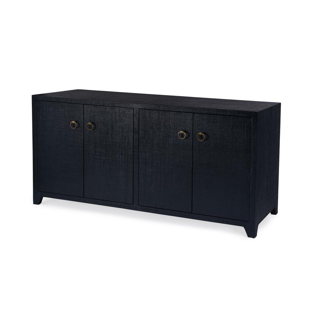 Bar Harbor Raffia 4 Door 70" Sideboard, Navy Blue. Picture 1