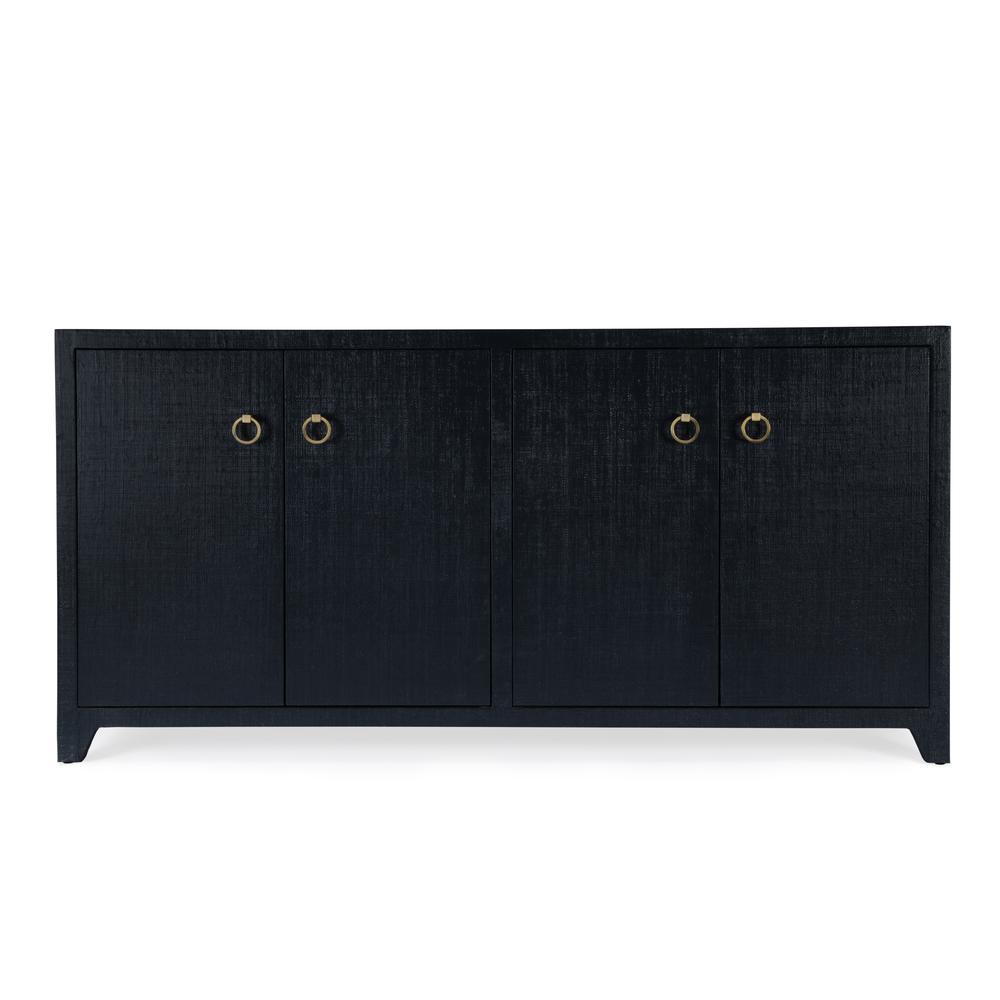 Bar Harbor Raffia 4 Door 70" Sideboard, Navy Blue. Picture 3