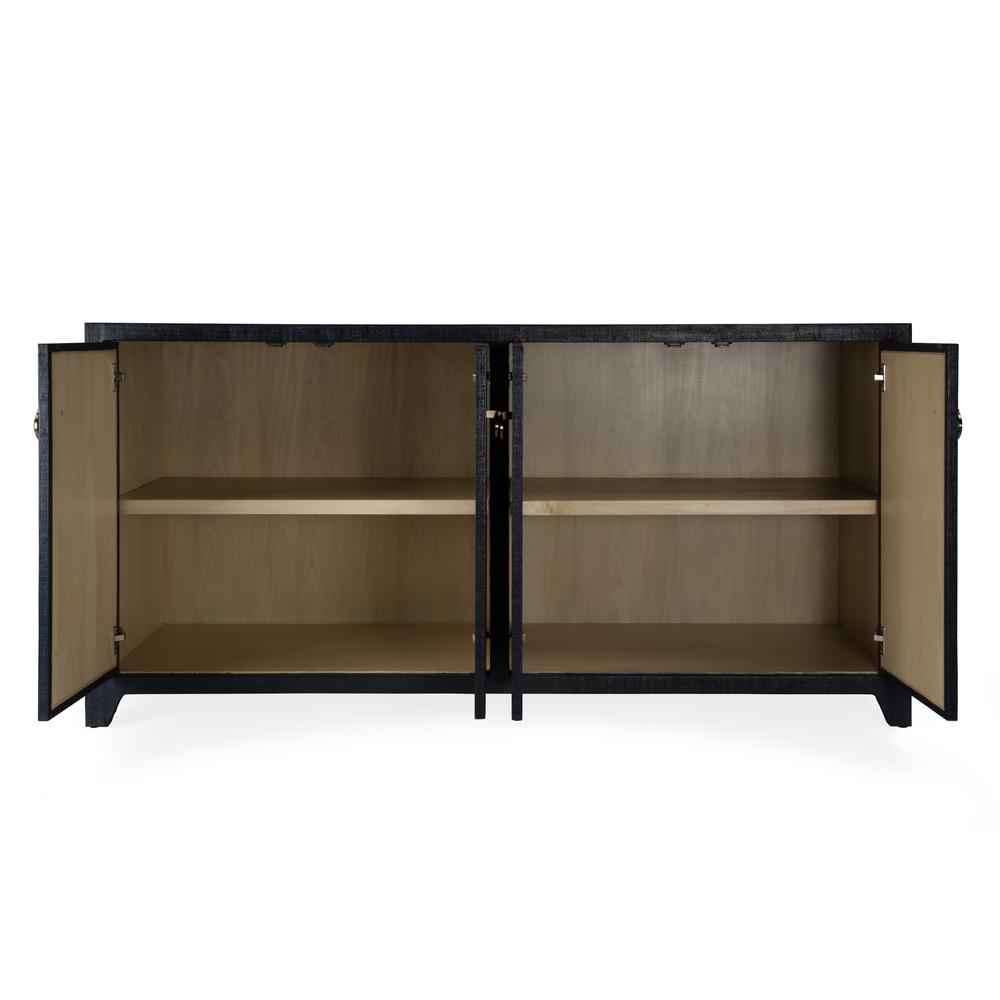 Bar Harbor Raffia 4 Door 70" Sideboard, Navy Blue. Picture 4