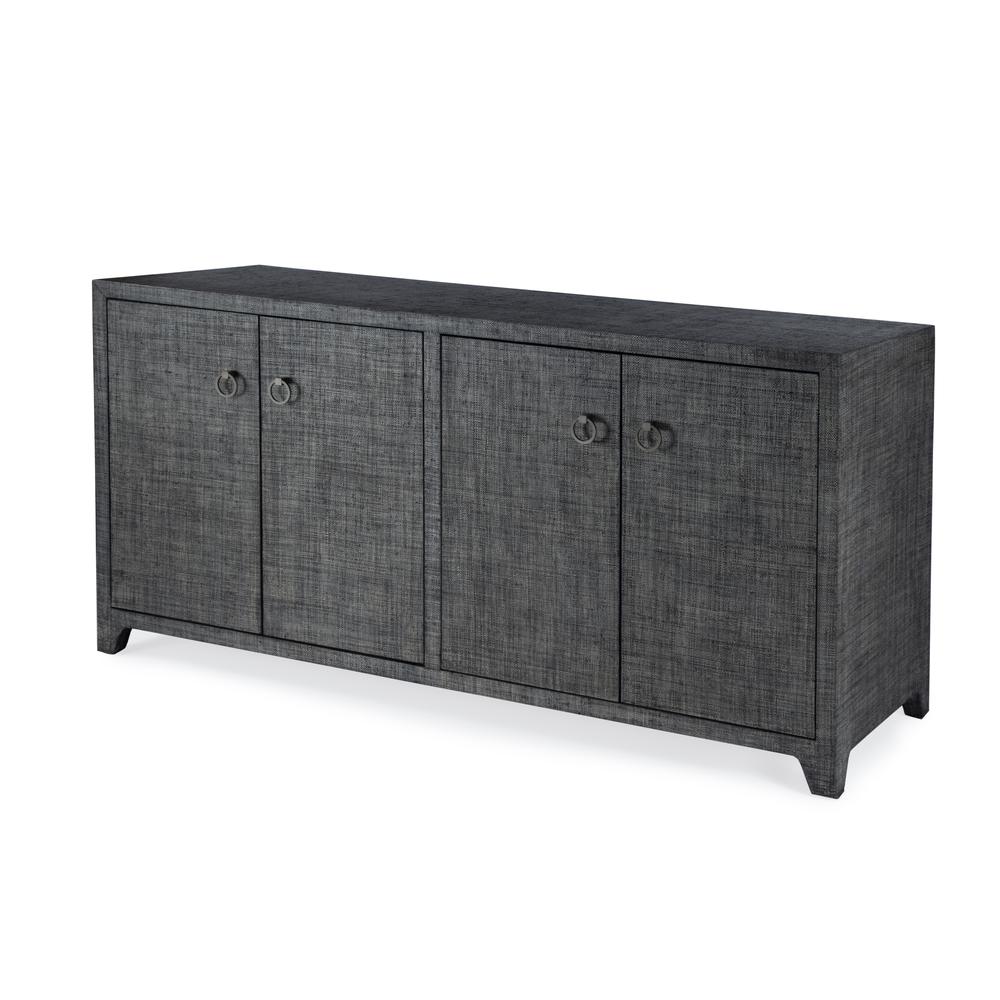 Bar Harbor Raffia 4 Door 70" Sideboard, Charcoal. Picture 1