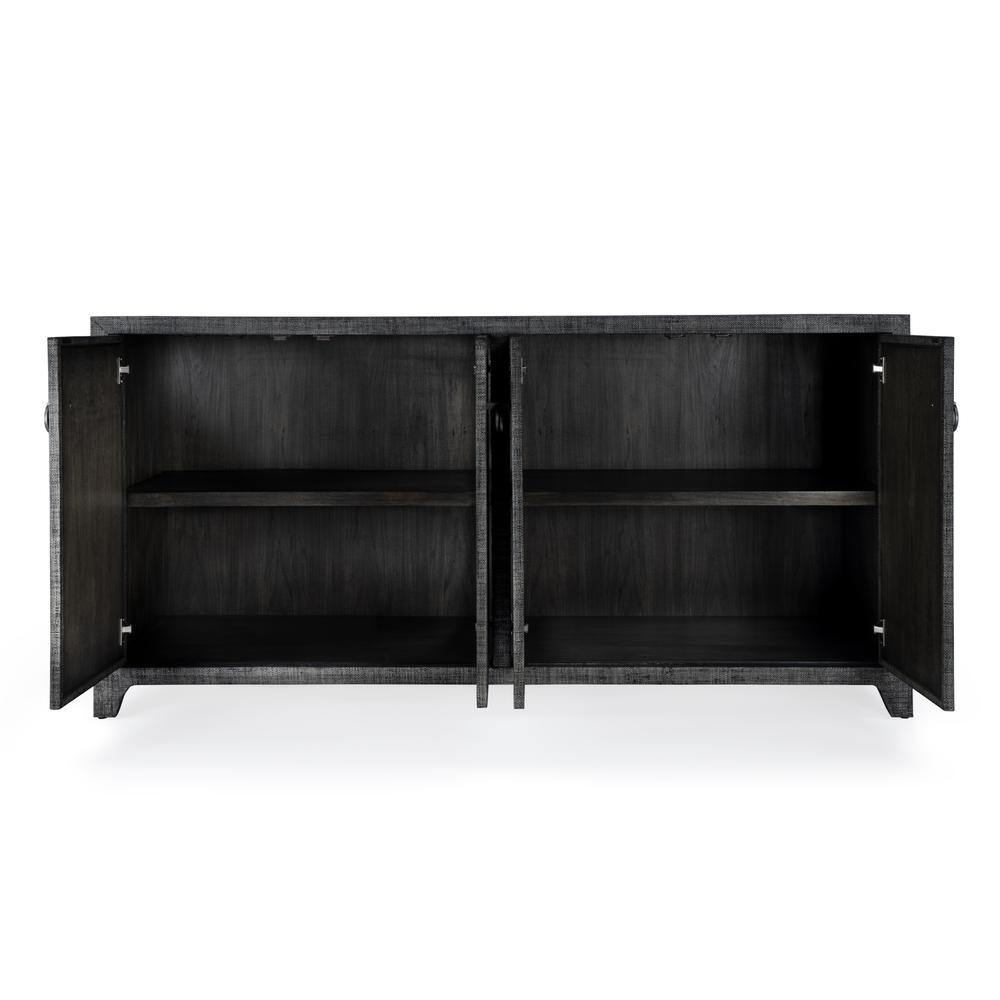 Bar Harbor Raffia 4 Door 70" Sideboard, Charcoal. Picture 3