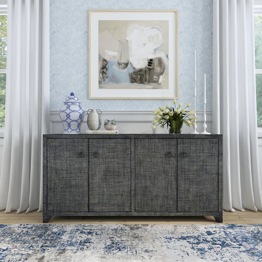 Bar Harbor Raffia 4 Door 70" Sideboard, Charcoal. Picture 9
