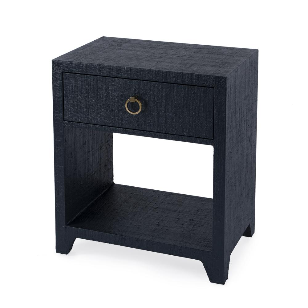 Bar Harbor Raffia 1 Drawer Nightstand, Navy Blue. Picture 1