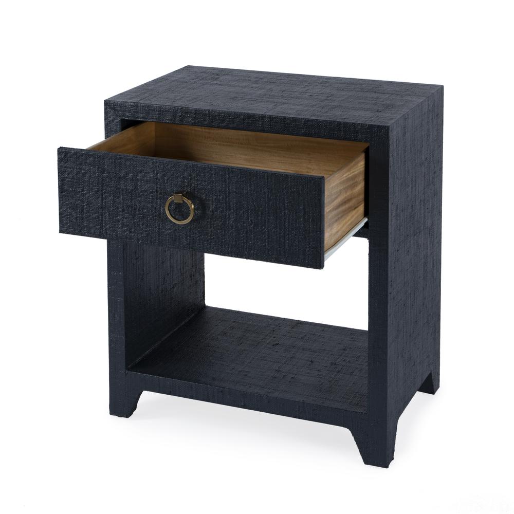 Bar Harbor Raffia 1 Drawer Nightstand, Navy Blue. Picture 2