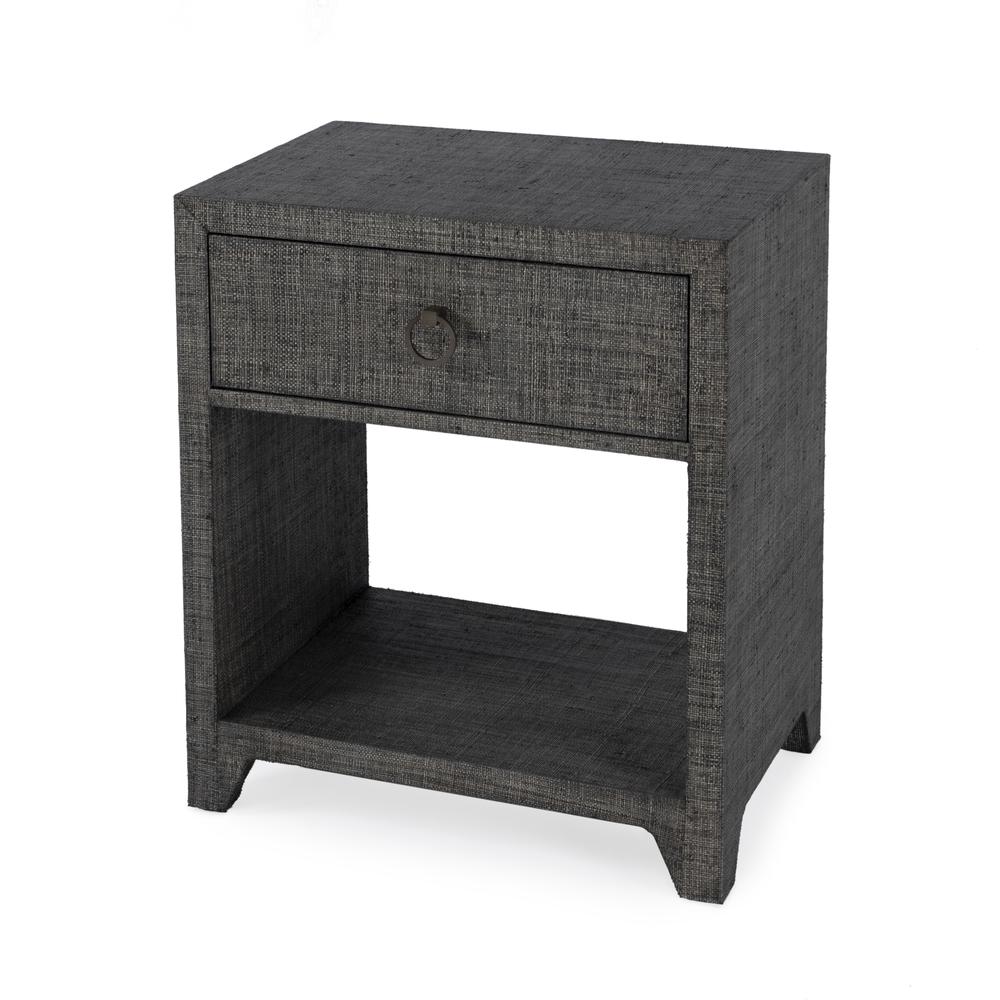 Bar Harbor Raffia 1 Drawer Nightstand, Charcoal. Picture 1