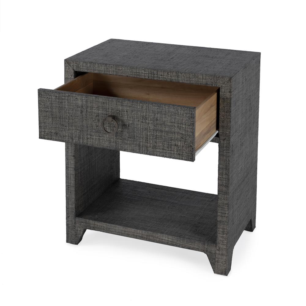 Bar Harbor Raffia 1 Drawer Nightstand, Charcoal. Picture 2