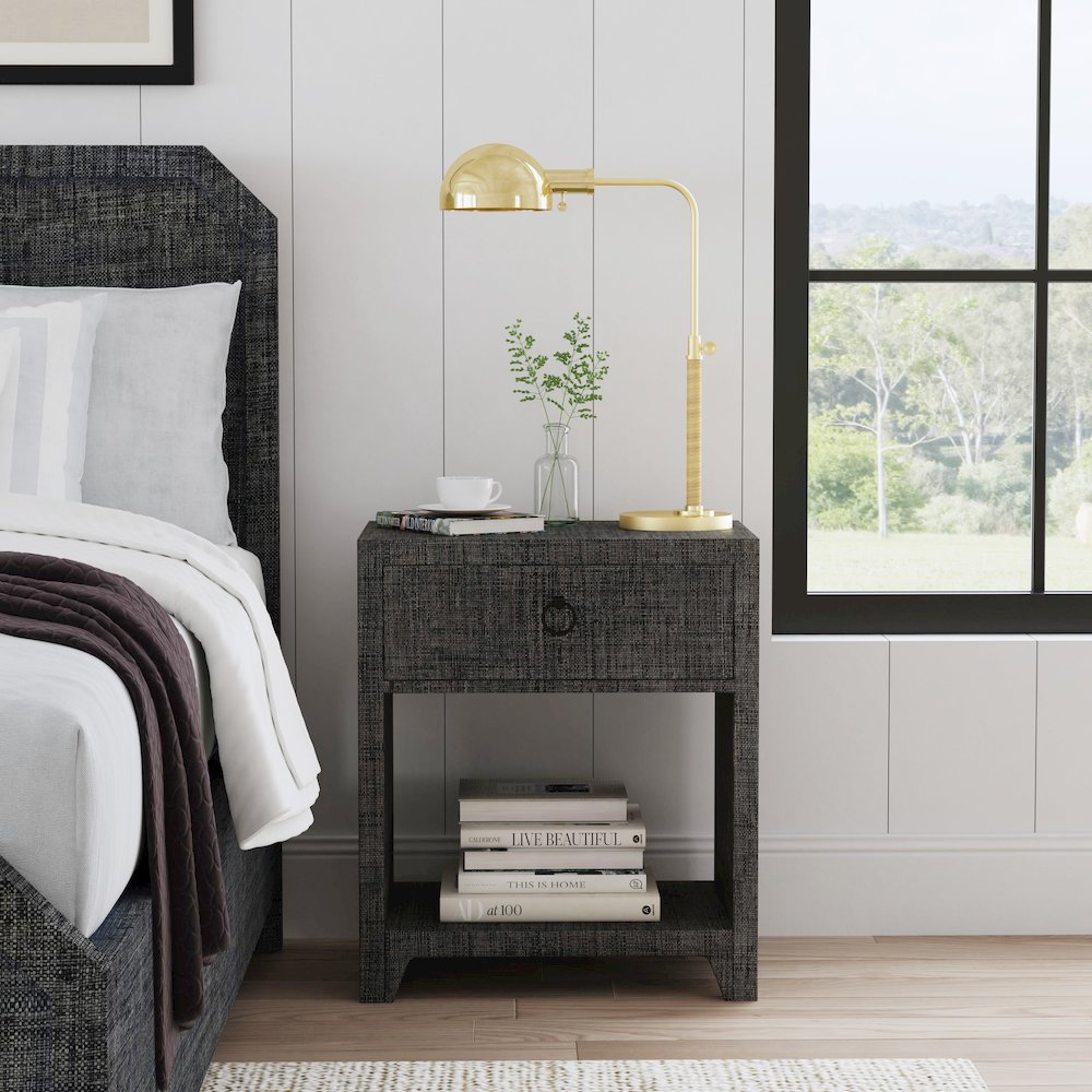 Bar Harbor Raffia 1 Drawer Nightstand, Charcoal. Picture 7