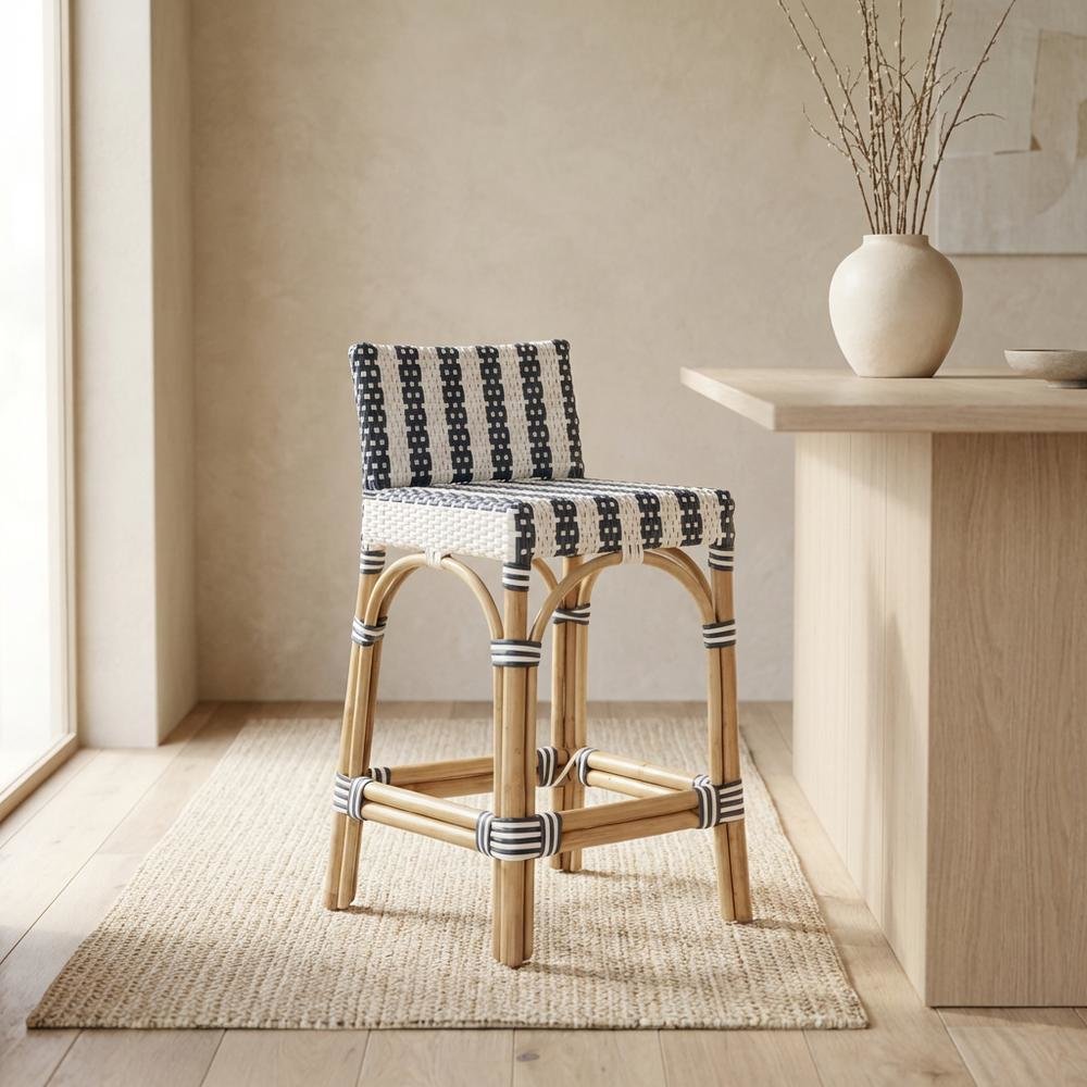 Rattan Low Back Counter Stool, Transitional Bar Stool for Dining Rooms. Picture 3
