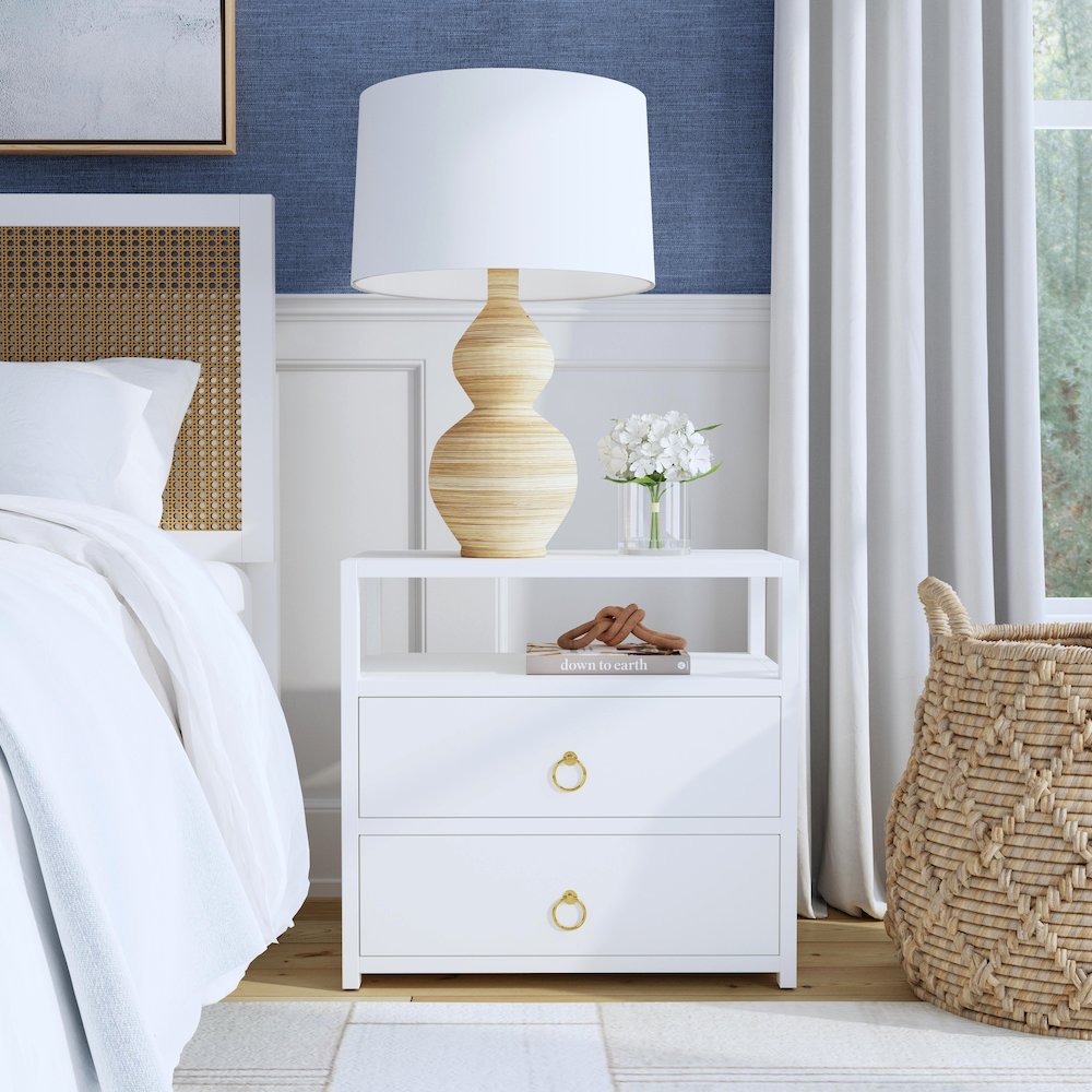 Lark 2 Drawer Wide Nightstand, White. Picture 7