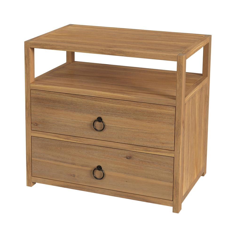 Lark Natural 2 Drawer Wide Nightstand, Light Brown. Picture 1