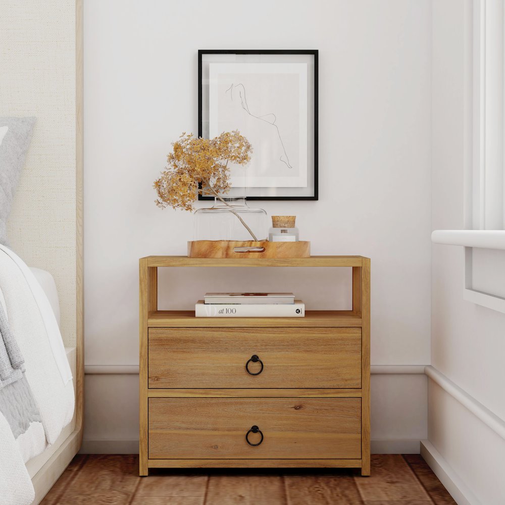 Lark Natural 2 Drawer Wide Nightstand, Light Brown. Picture 7