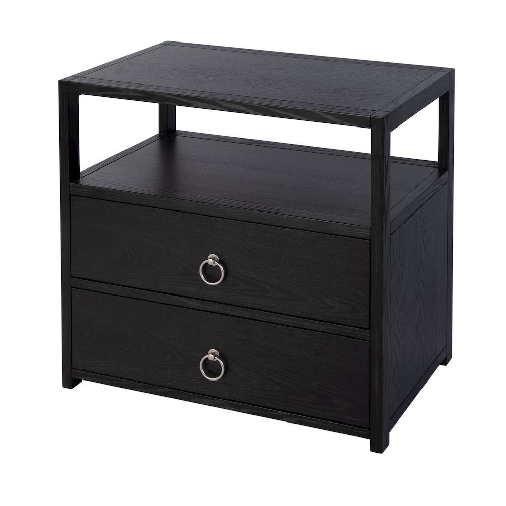 Lark 28 in. W Rectangular Wood 2 Drawer Nightstand, Black. Picture 1