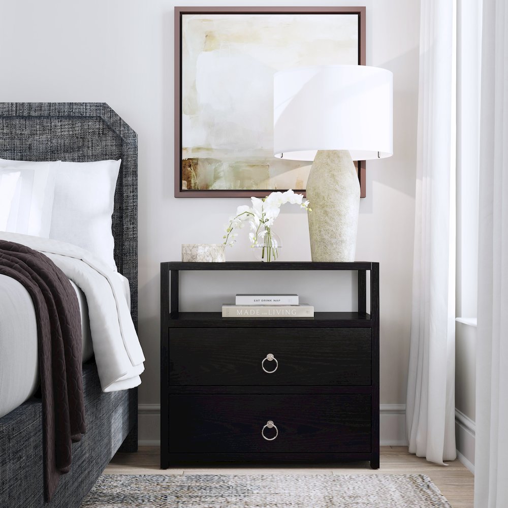 Lark 28 in. W Rectangular Wood 2 Drawer Nightstand, Black. Picture 2