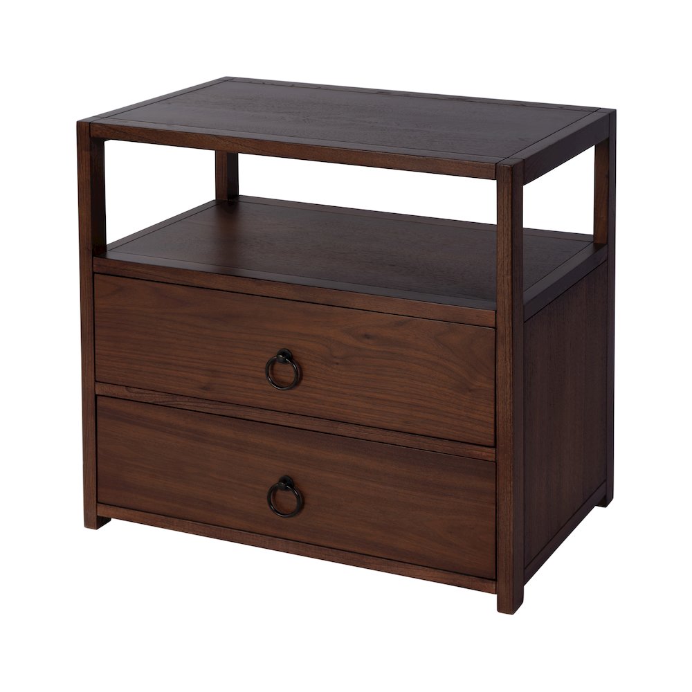 Lark 28 in. W Rectangular Wood 2 Drawer Nightstand, Medium Brown. Picture 1