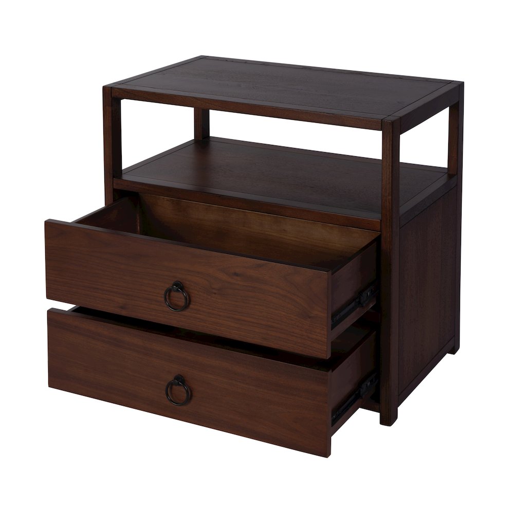 Lark 28 in. W Rectangular Wood 2 Drawer Nightstand, Medium Brown. Picture 4