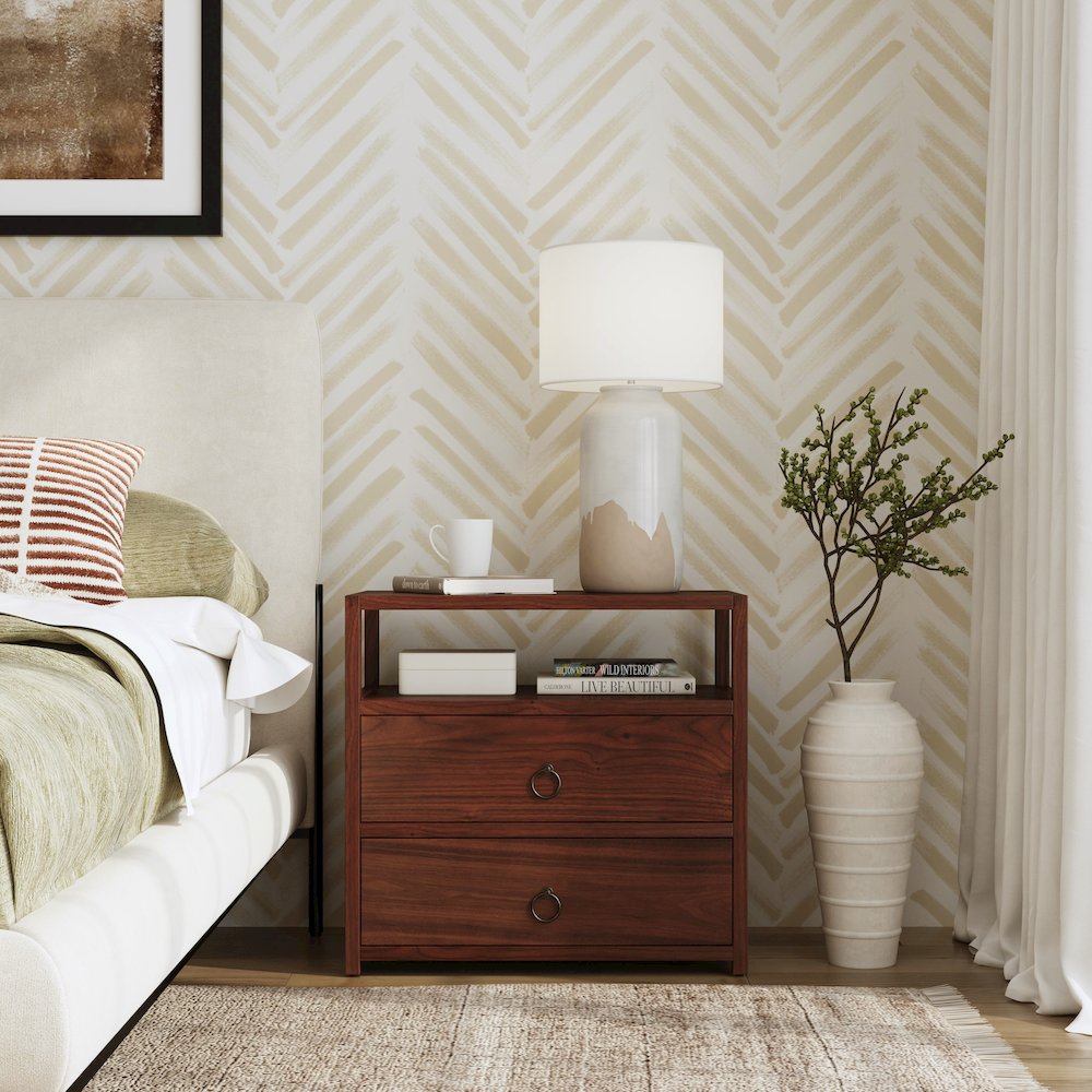 Lark 28 in. W Rectangular Wood 2 Drawer Nightstand, Medium Brown. Picture 2