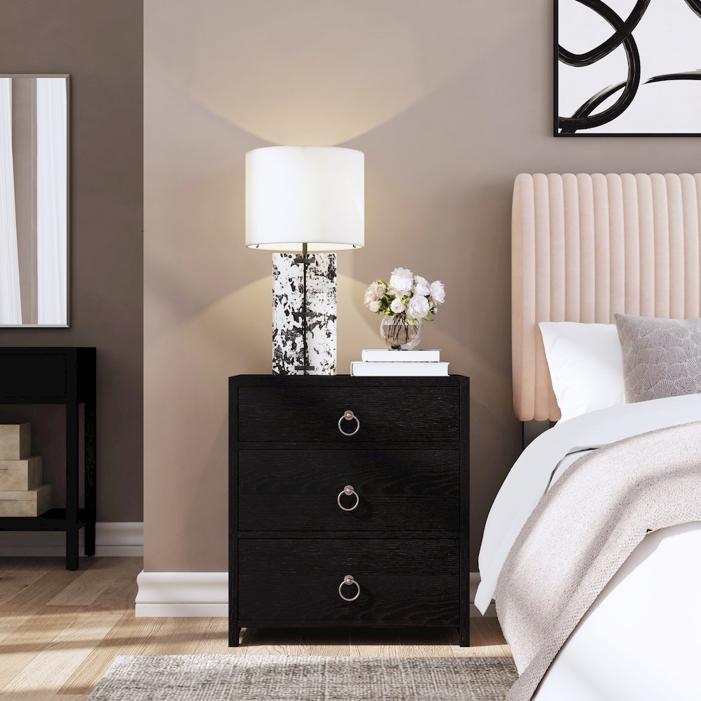 Lark  25 in. W Wood 3 Drawer Nightstand, Black. Picture 2