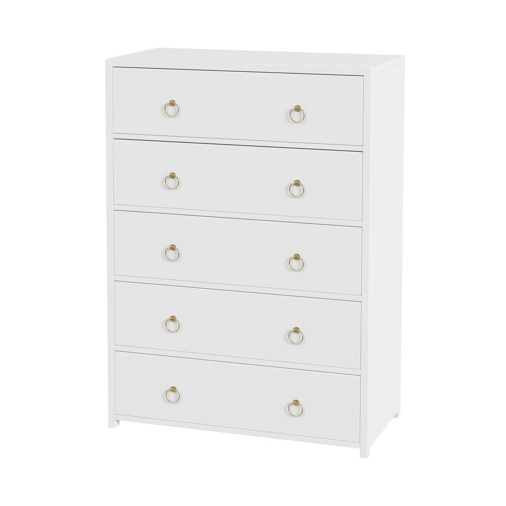 Lark 5 Drawer Dresser, White. Picture 1