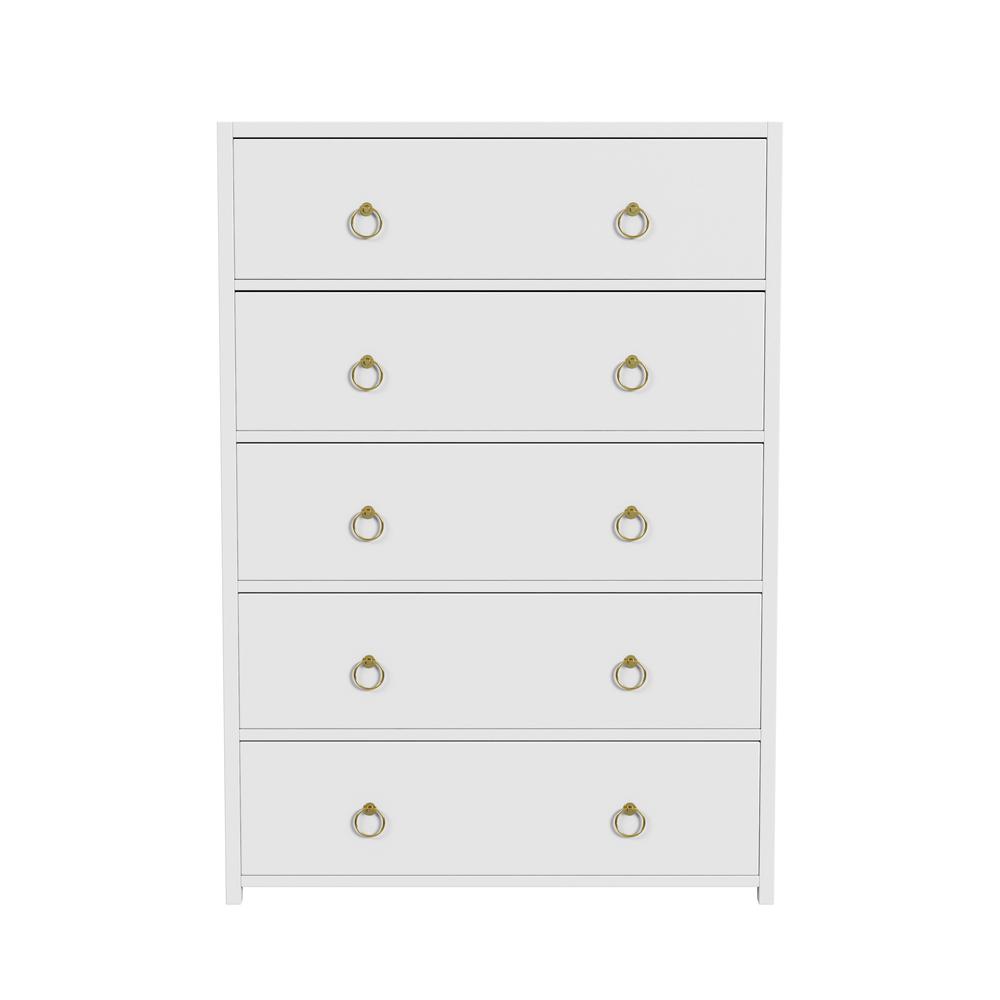 Lark 5 Drawer Dresser, White. Picture 2