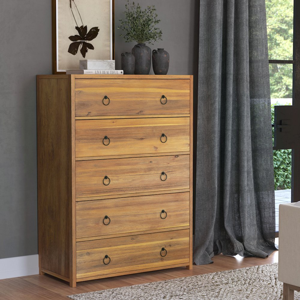 Lark 5 Drawer Dresser, Light Brown. Picture 7