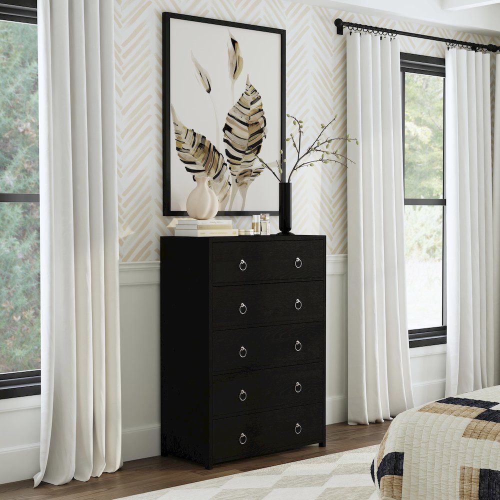 Lark 36 in. W Wood 5 Drawer Dresser/Chest of Drawers, Black. Picture 2