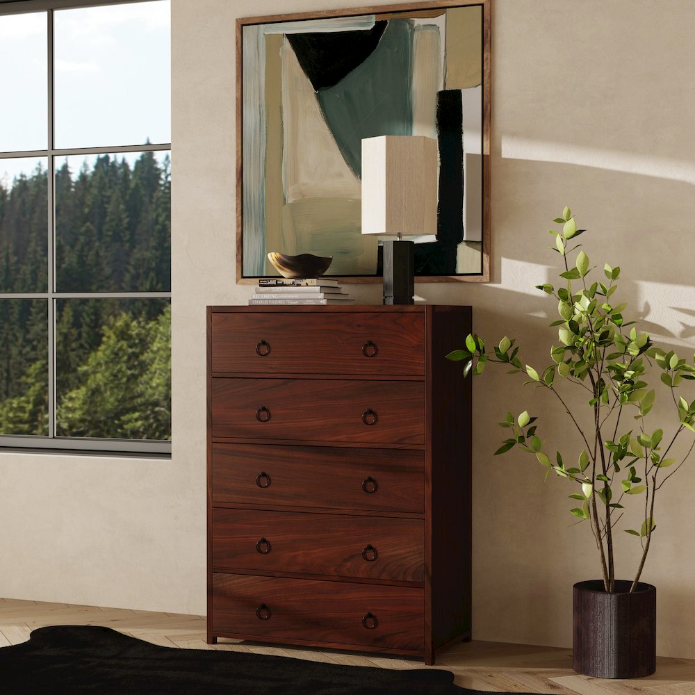 Lark 36 in. W Wood 5 Drawer Dresser/Chest of Drawers, Medium Brown. Picture 2