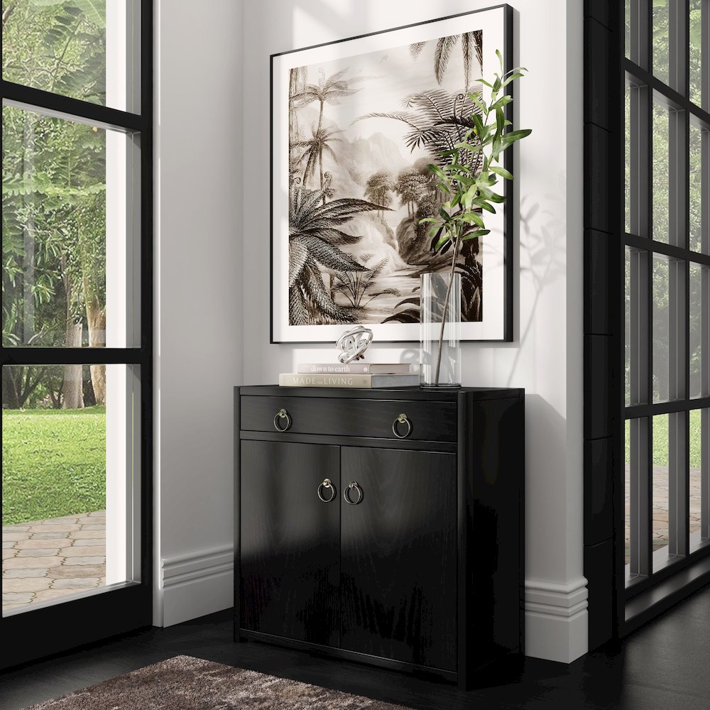 Lark 31 in. W Rectangular Wood Accent Storage Cabinet, Black. Picture 2