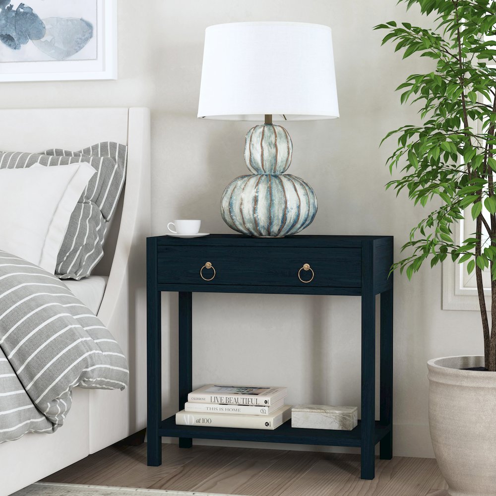Lark 30" Wood 1-Drawer Nightstand, Navy Blue. Picture 7