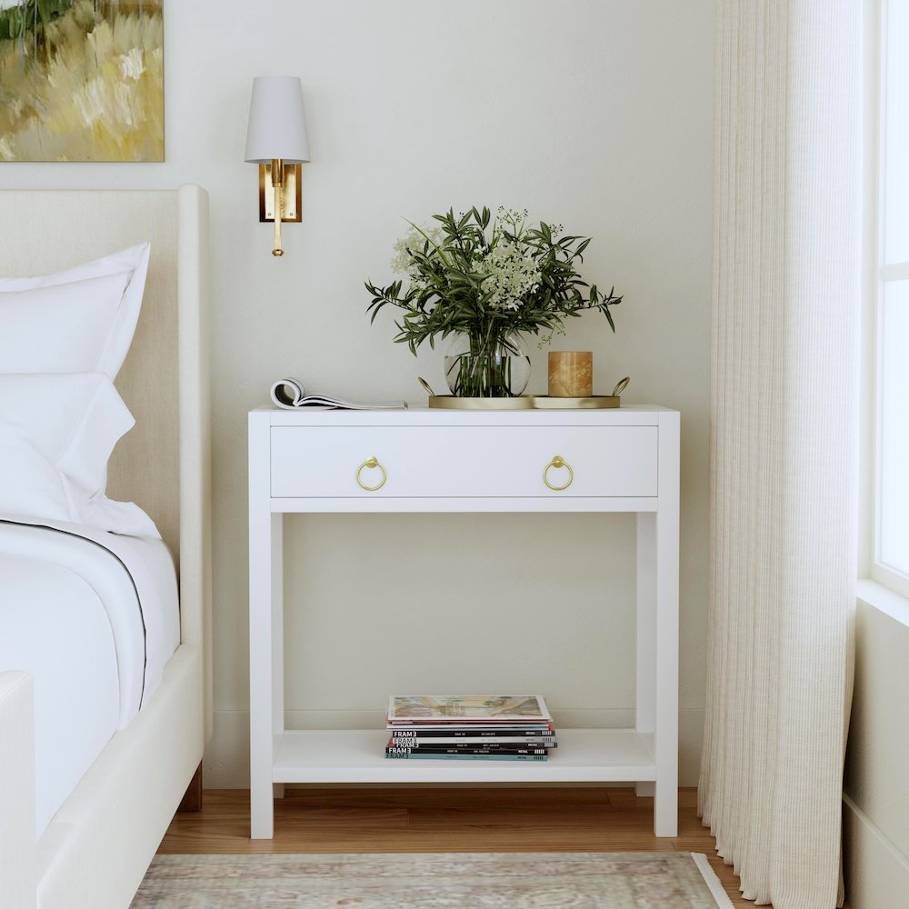 Lark 30" Wood 1-Drawer Nightstand, White. Picture 7