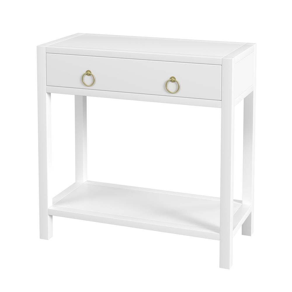 Wide White Nightstand with Drawer – 30 Inch Wood Nightstand for Bedroom. Picture 1