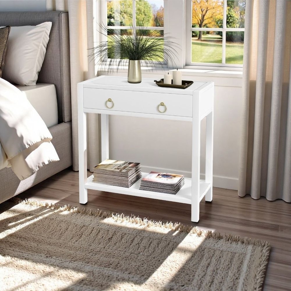 Wide White Nightstand with Drawer – 30 Inch Wood Nightstand for Bedroom. Picture 3