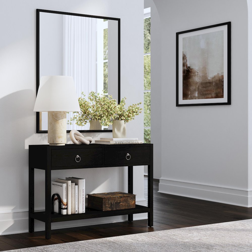 Lark 44 in. W  Rectangular Wood 2 Drawer Console Table, Black. Picture 2