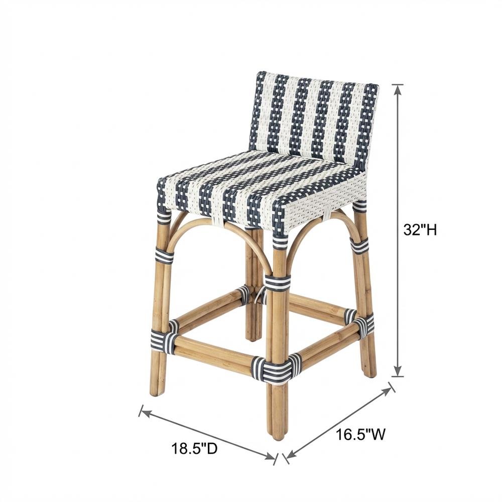 Rattan Low Back Counter Stool, Transitional Bar Stool for Dining Rooms. Picture 4