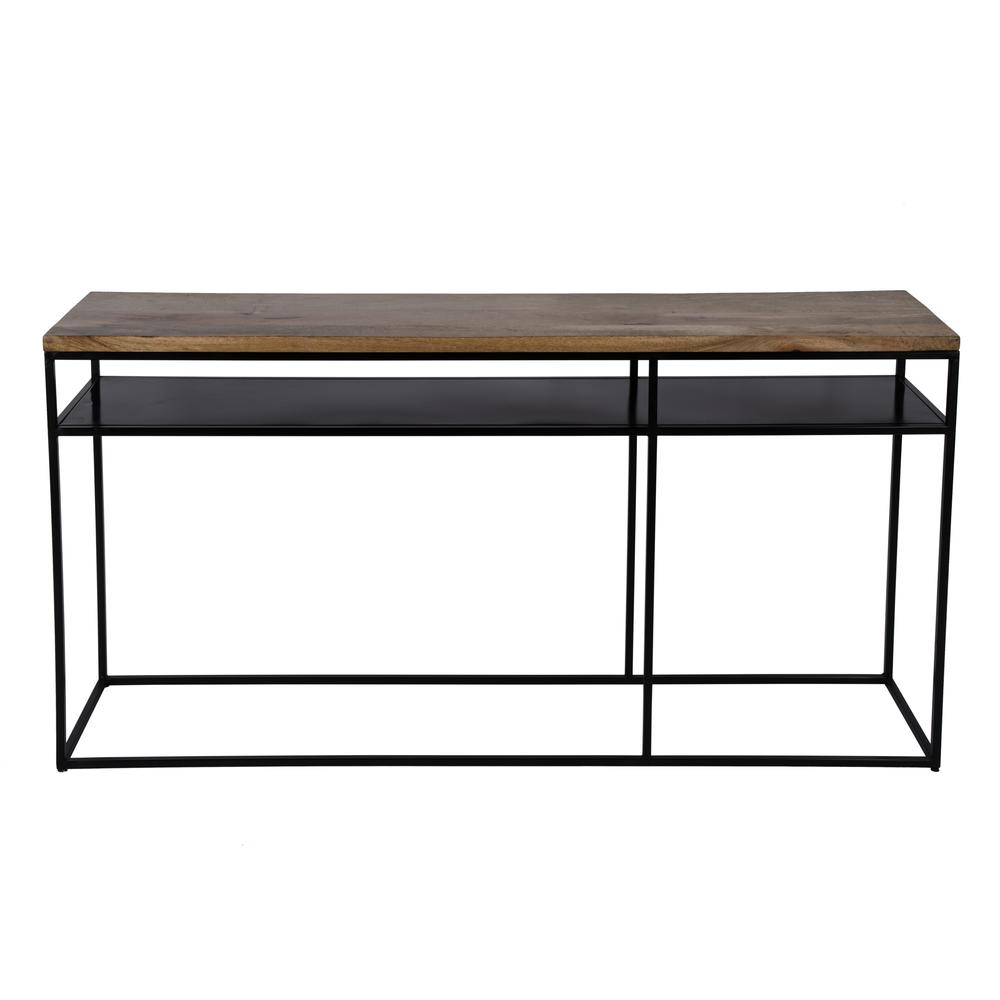 Sutton 63" Iron and Wood Console Table with Storage, Light Brown. Picture 2