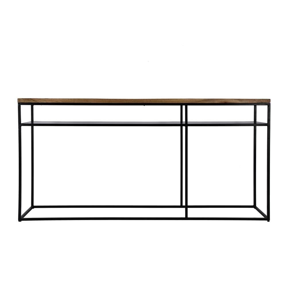 Sutton 63" Iron and Wood Console Table with Storage, Light Brown. Picture 3