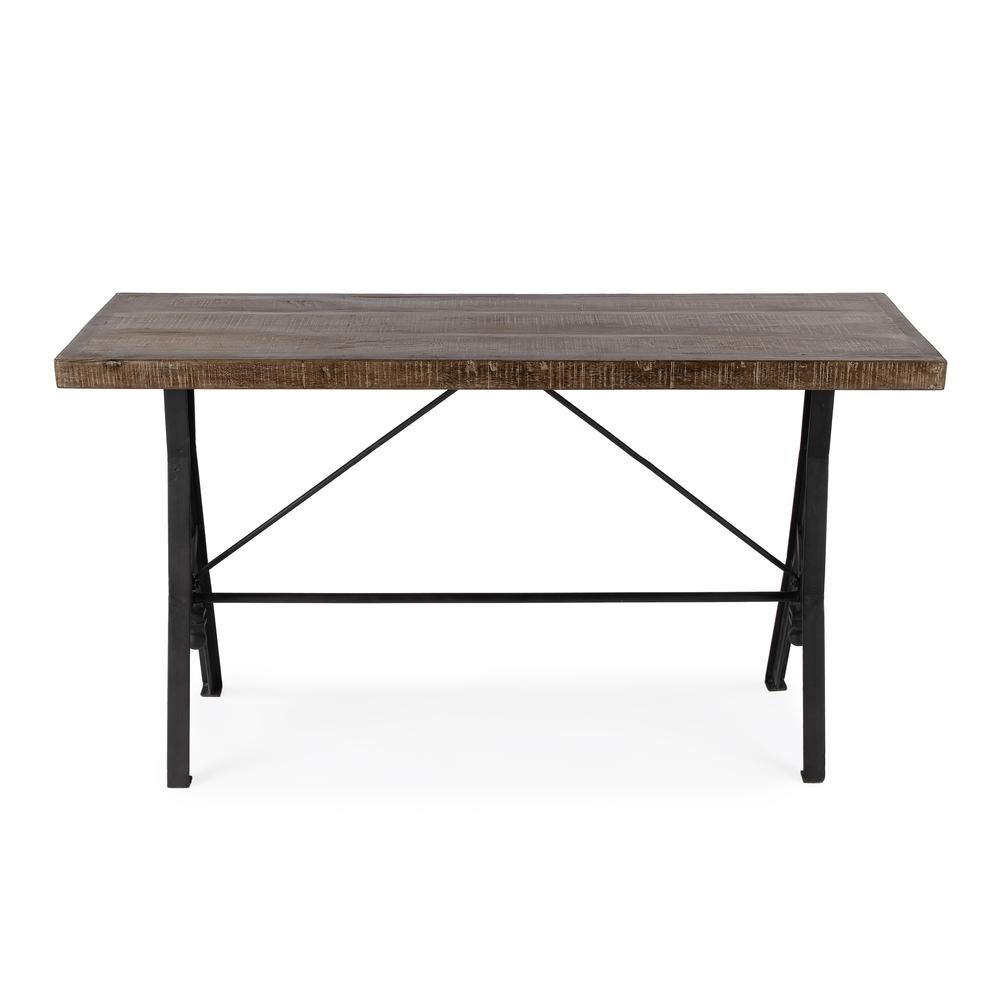 Croyden 56" Wood and Iron Trestle Console Table, Medium Brown. Picture 3