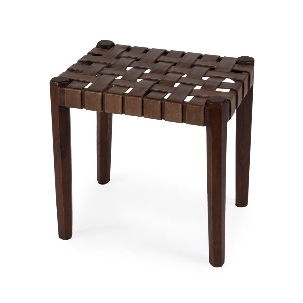 Kerry Leather Woven Stool, Dark Brown. Picture 1