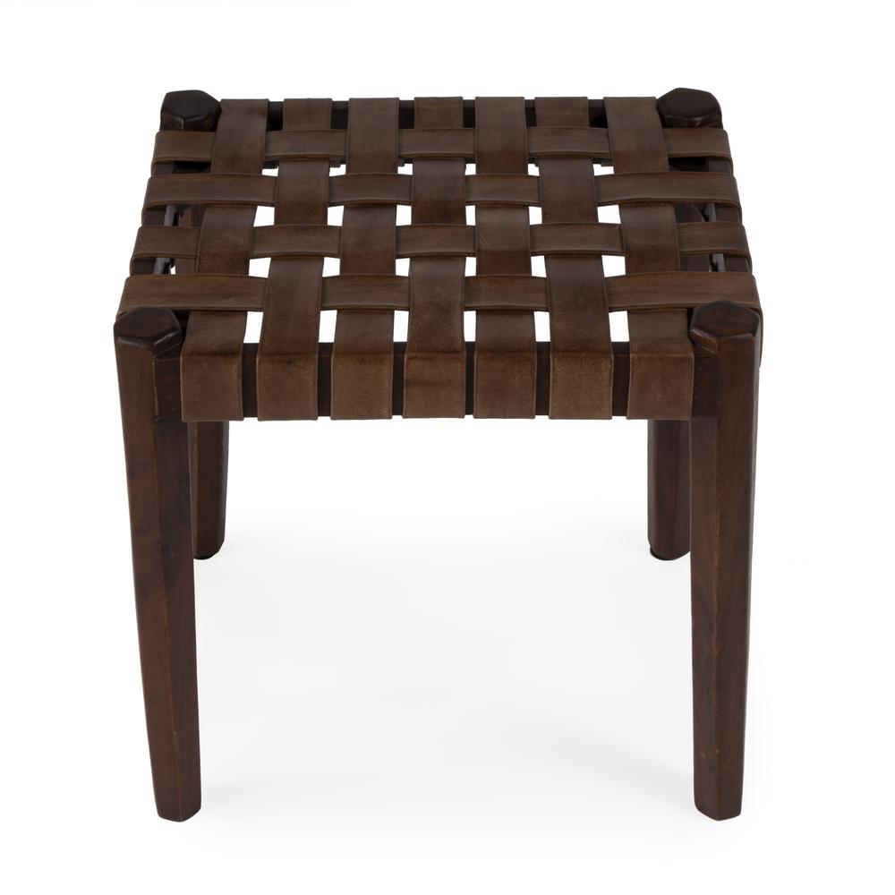 Kerry Leather Woven Stool, Dark Brown. Picture 2