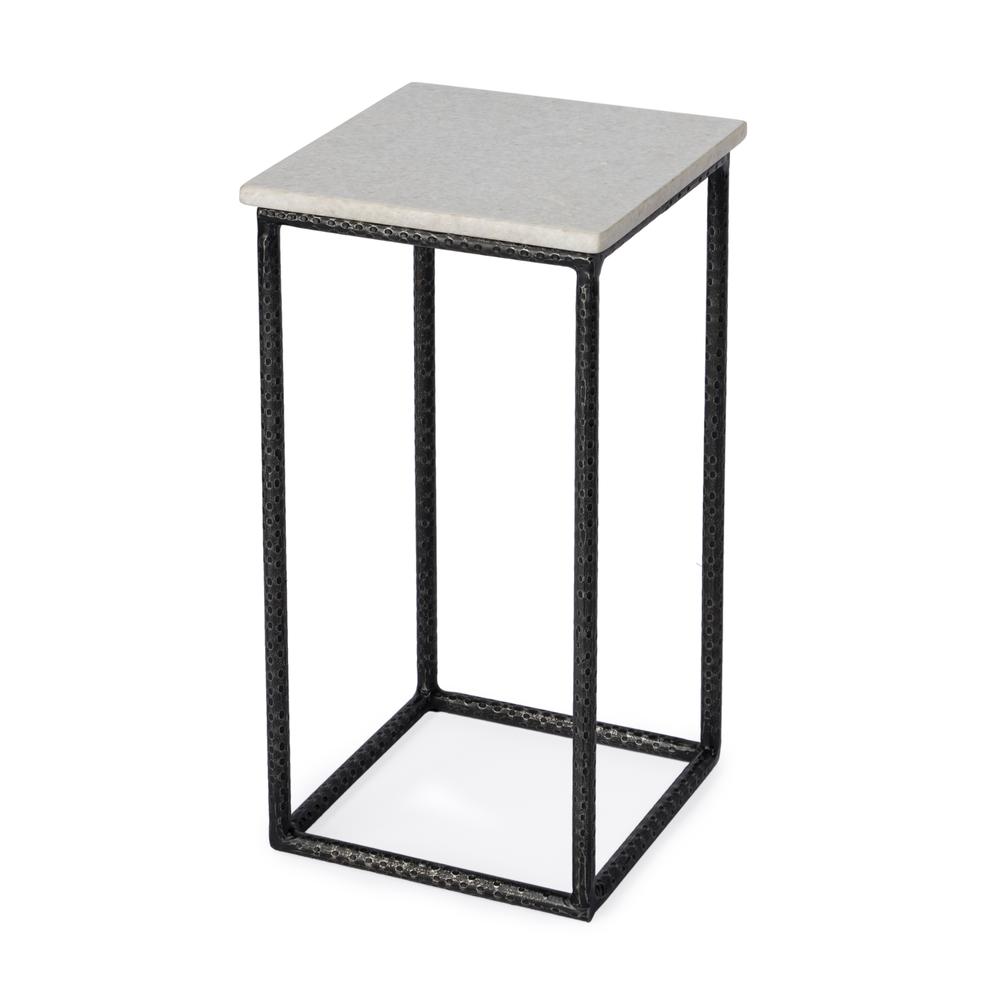 Mabel Marble and Hammered Iron Side Table, White and Black. Picture 1