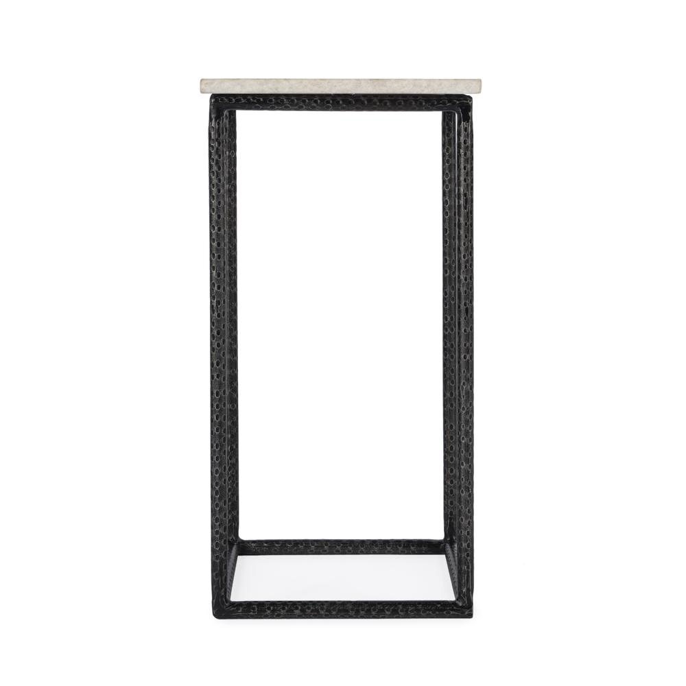 Mabel Marble and Hammered Iron Side Table, White and Black. Picture 2