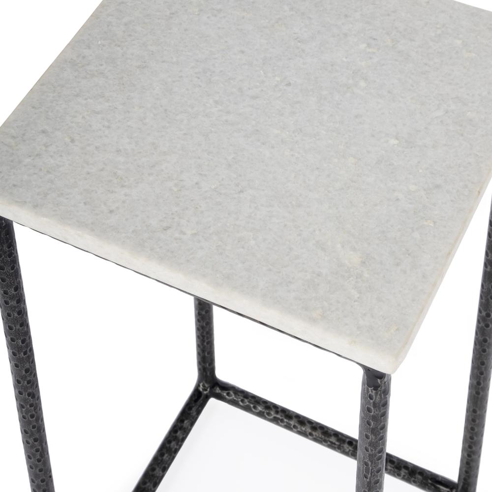 Mabel Marble and Hammered Iron Side Table, White and Black. Picture 3