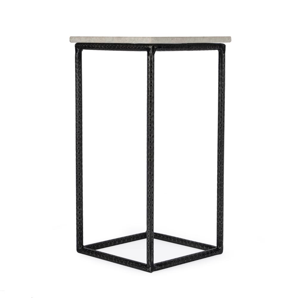 Mabel Marble and Hammered Iron Side Table, White and Black. Picture 4