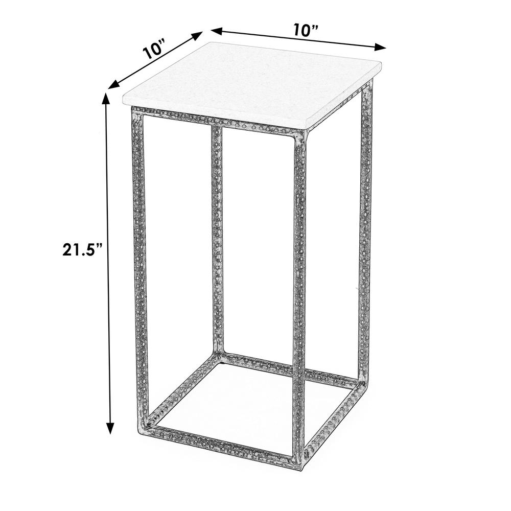 Mabel Marble and Hammered Iron Side Table, White and Black. Picture 6